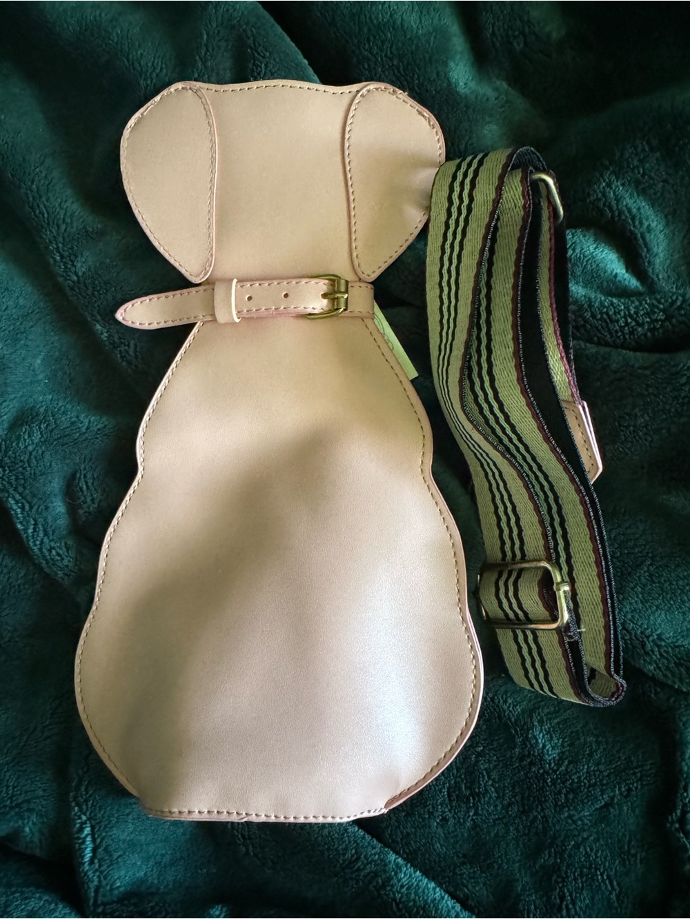 Women’s Light Pink Dog-Shaped Crossbody Bag with Tan Striped Strap